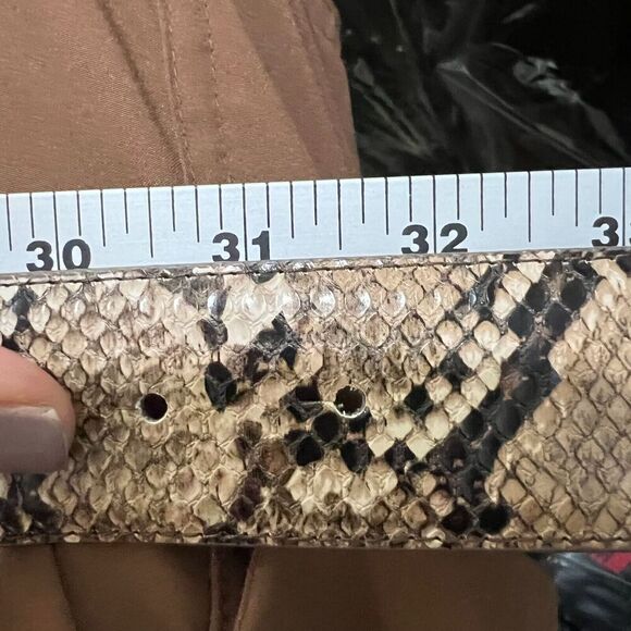 Express Womens Brown Double Ring Adjustable Belt XS Snakeskin Gold Plated NWT - Picture 8 of 10